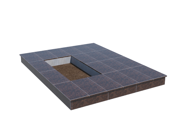 Площадки на могилу в&nbsp;Сызрани | Площадка с вертикальной (15 см) облицовкой Дымовским гранитом (под цветник)