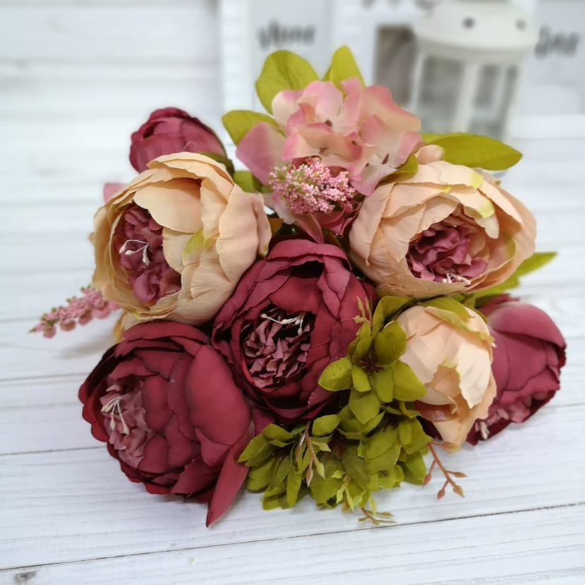 Искусственные цветы в Сызрани | Цветы искусственные «Пионы», персиково-малиновые, букет