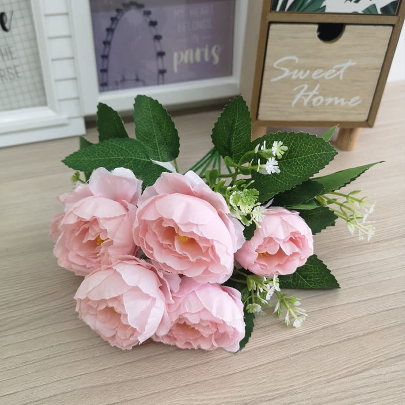 Искусственные цветы в Сызрани | Цветы искусственные «Минипиончики с гипсофилой», нежно-розовые, букет